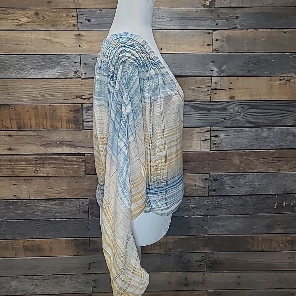 Free People Top Maldives Surplice Wrap Cotton Misty Blue Orange Combo Medium - Picture 8 of 11